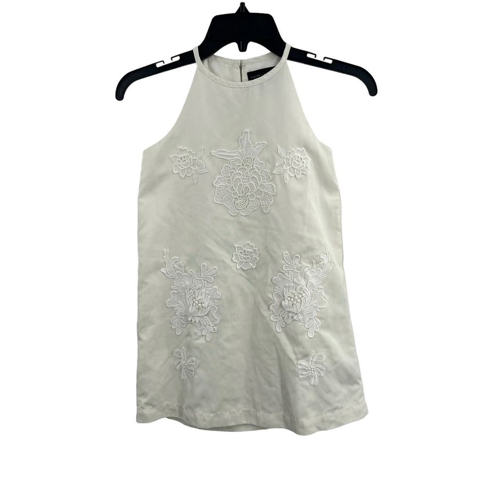 Victoria Beckham White Embroidered Halter Neck Top